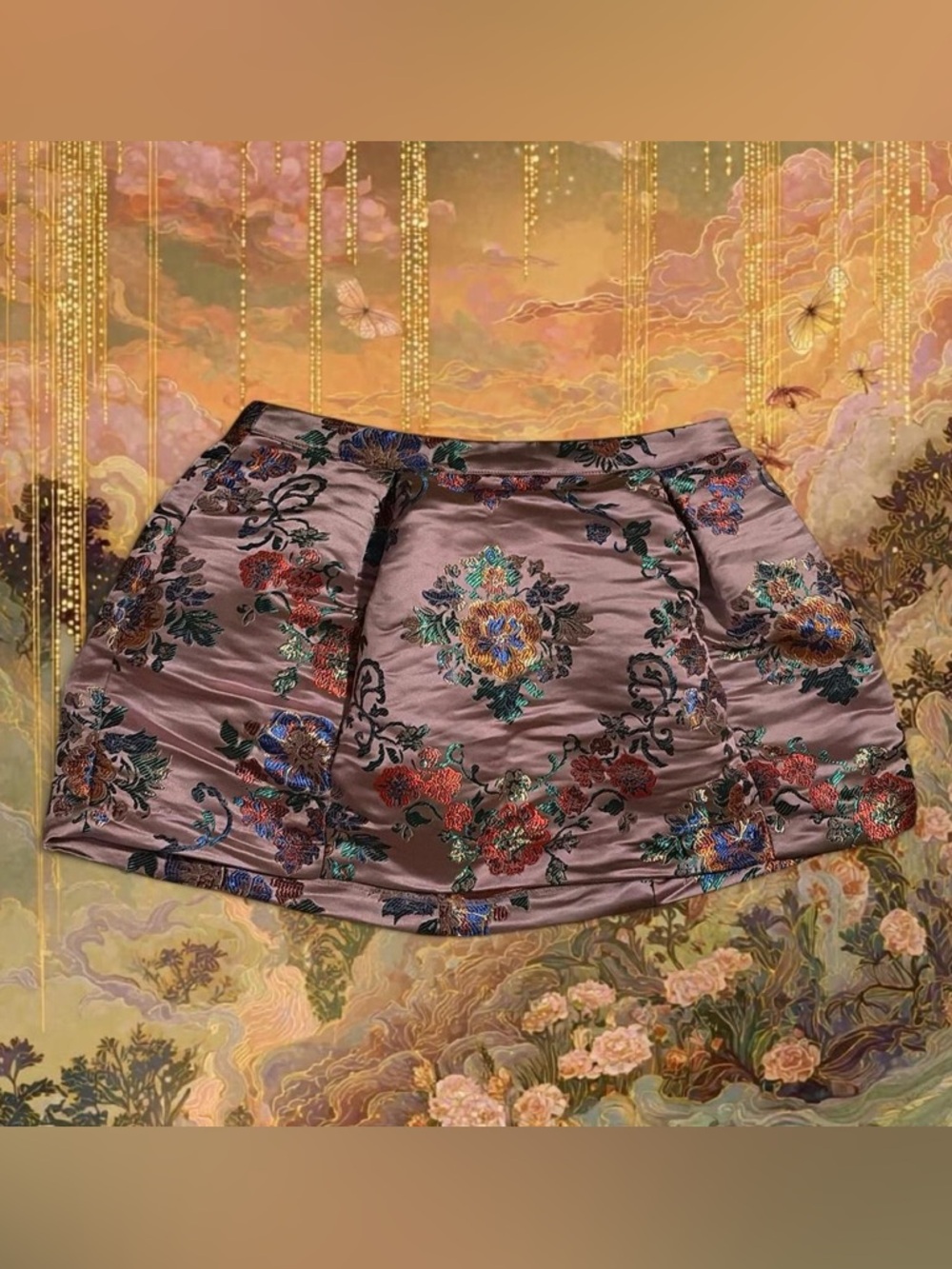 Free People Pink Metallic Floral mini skirt Such